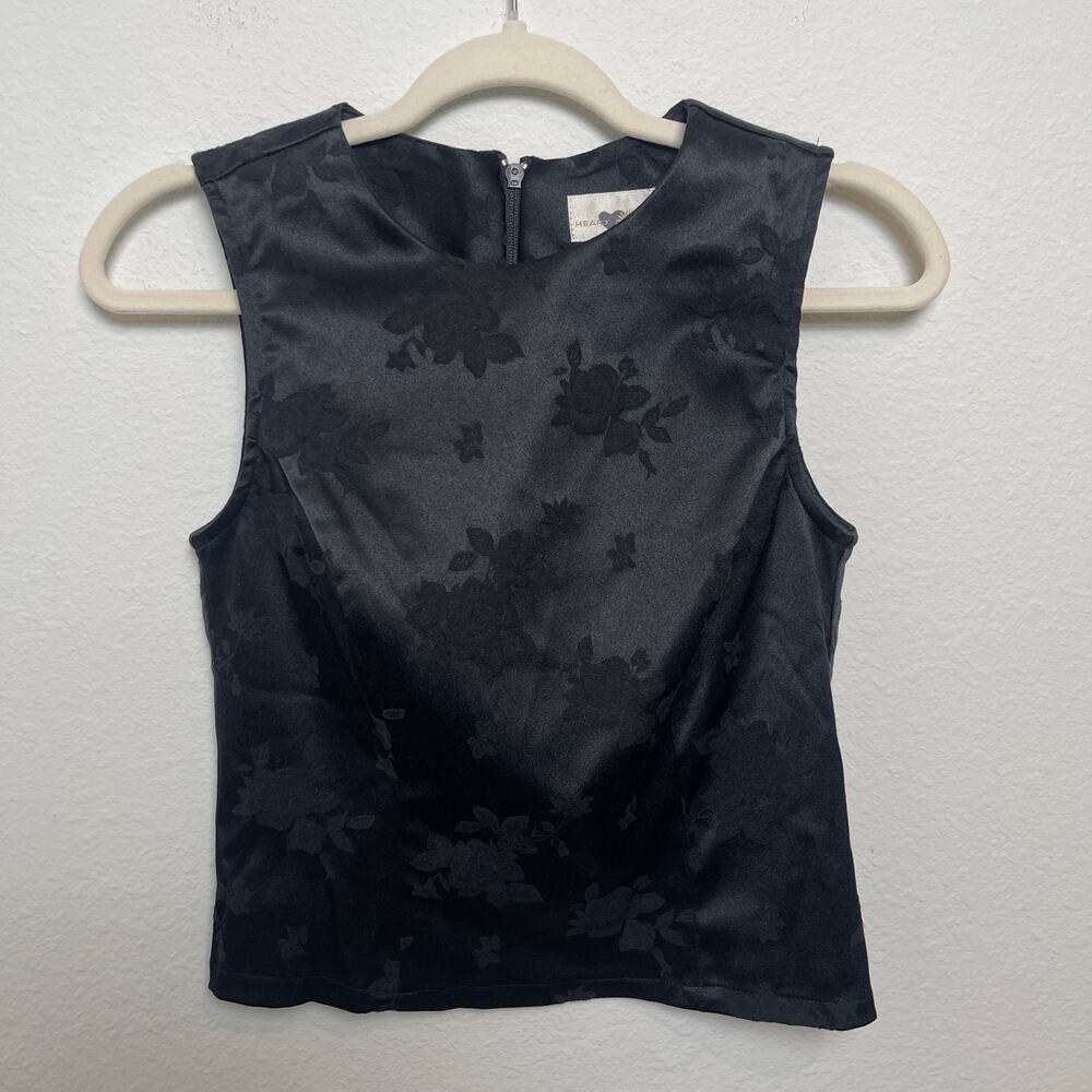 Vintage Heart Soul Black Floral Jacquard Top Made in USA Y2K Sleeveless Medium
